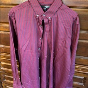 Murano Liquid Luxury Men's Burgundy and Navy Striped Dress Shirt
